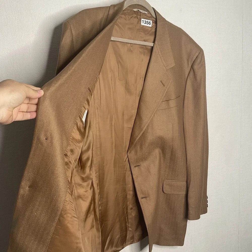 Canali Cedrics Coat Mens 54L ‎ Tan/Light Brown Herringbone Cashmere Silk Blazer